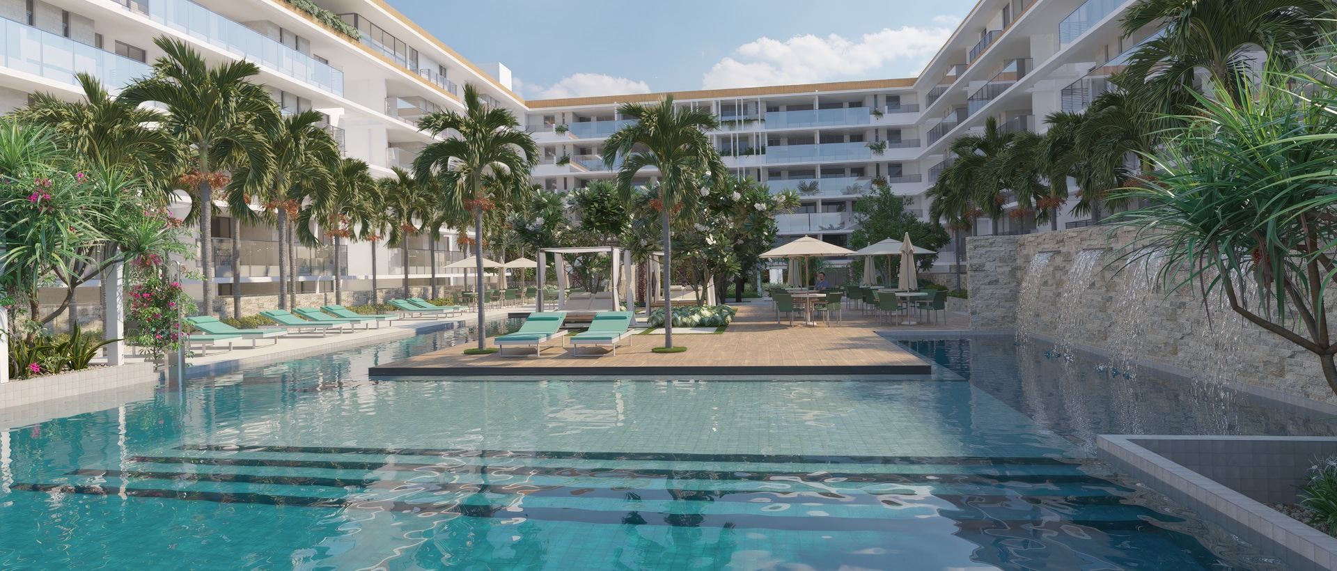 Piscina infantil em área arborizada