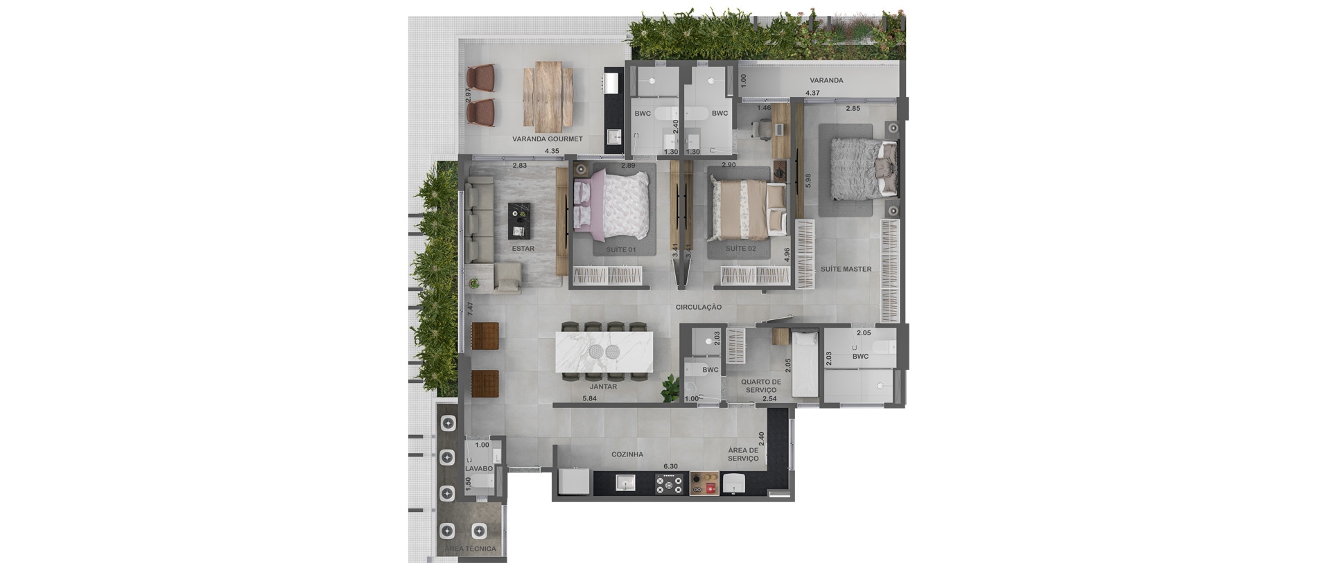 Planta baixa — Apartamento frente mar — Tipo 3