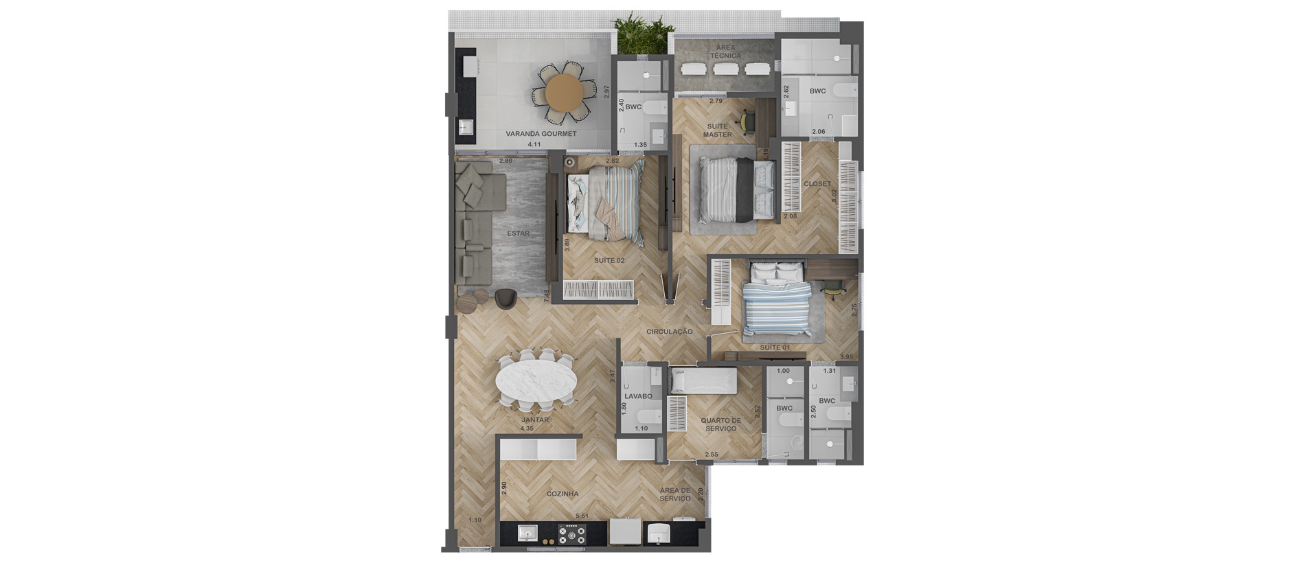 Planta baixa — Apartamento frente mar — Tipo 4