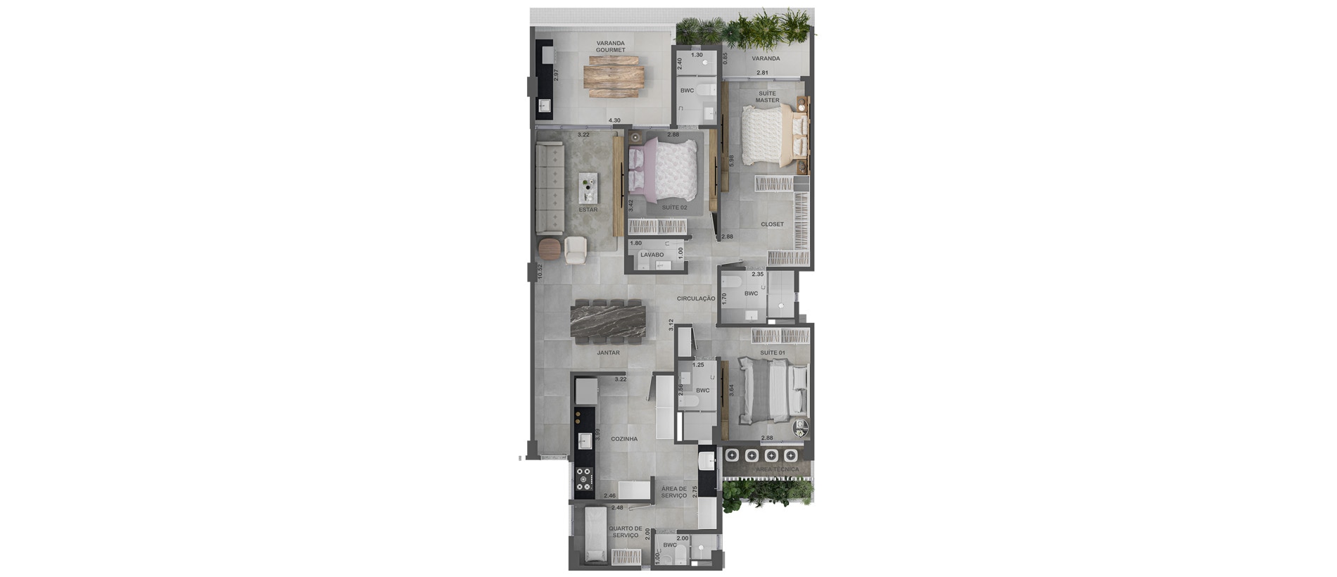 Planta baixa — Apartamento frente mar — Tipo 5