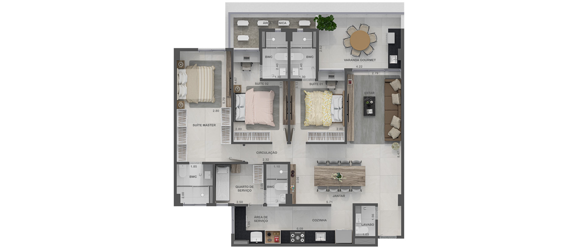 Planta baixa — Apartamento lateral — Tipo 1