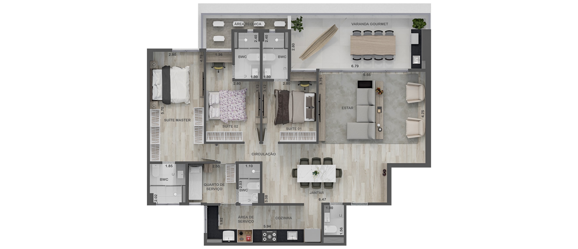 Planta baixa — Apartamento lateral — Tipo 2